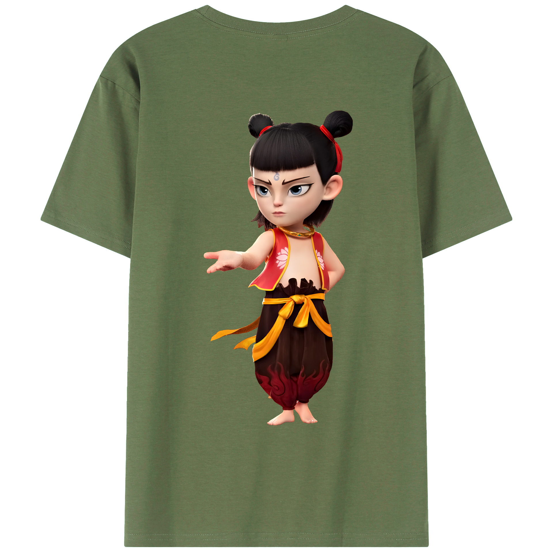 （画像用） Ne Zha 2 ナタ 魔童の大暴れ 綿100％ メンズ半袖Tシャツ（バックプリント） 通気性